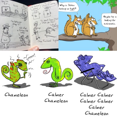 Notebook squirrels and chameleon 