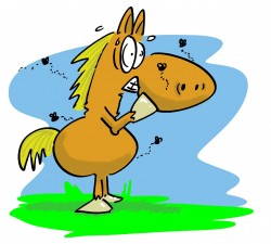 Cartoon horse plagued by flies