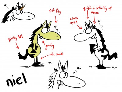 Neil the crazy piebald horse cartoon