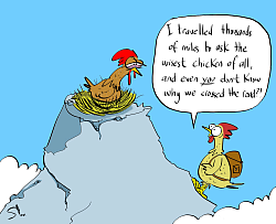 We set the students of London Art College a challenge to create a cartoon based on ‘Why did the chicken cross the road?’ This is one of mine...