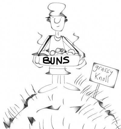 Bunman on the grassy knoll cartoon