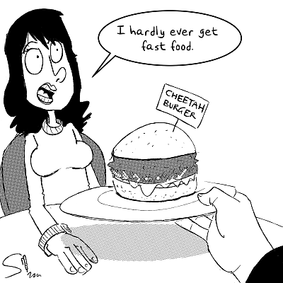 I hardly ever get fast food cartoon